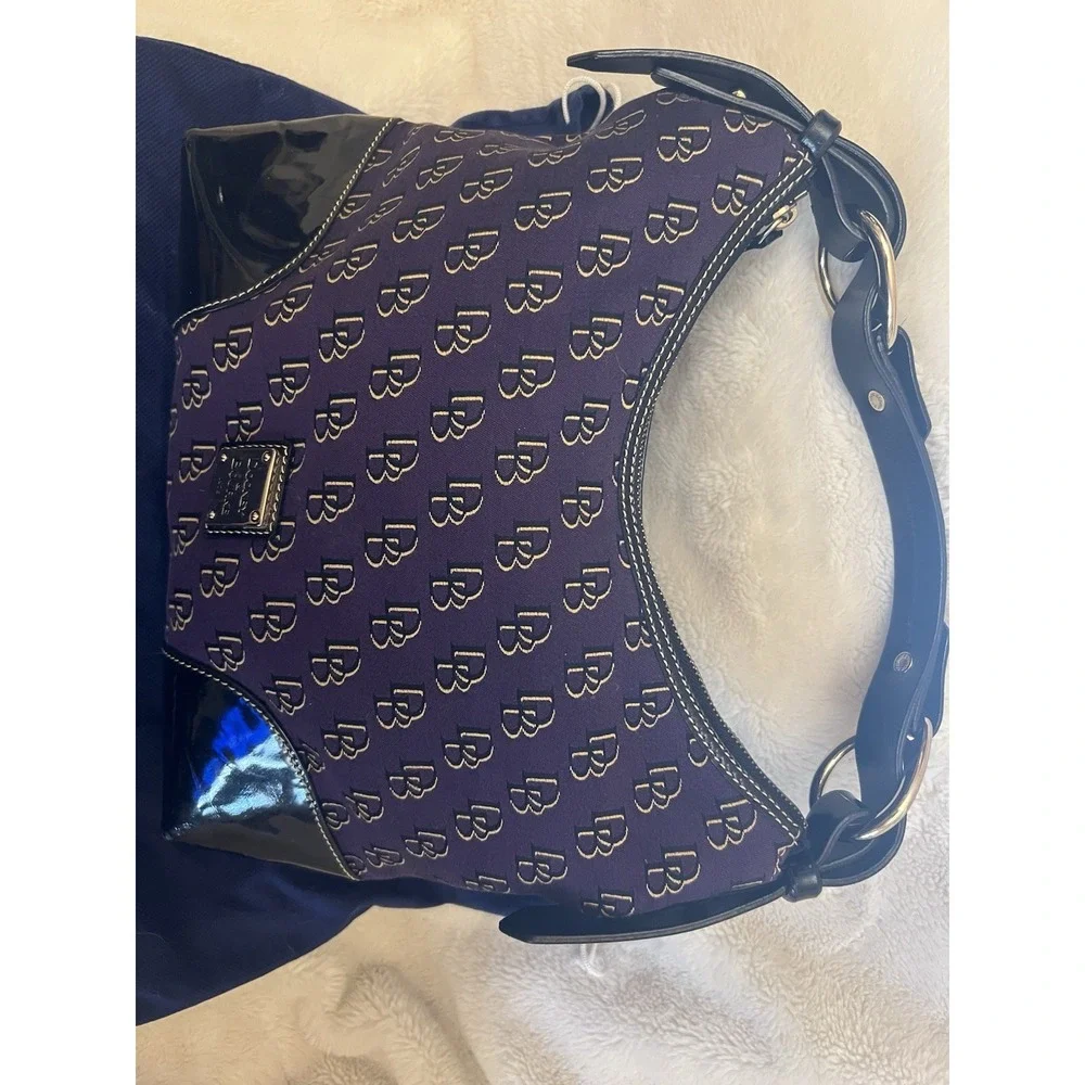 Dooney And Bourke Nikki Purple And Gold Purse With Dust Bag Collegiate